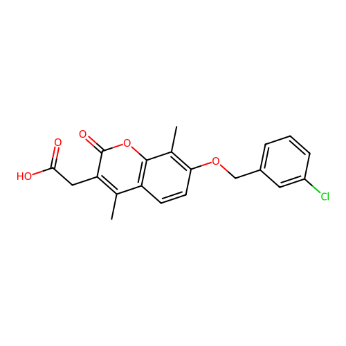 {7-[(3-chlorobenzyl)oxy]-4,8-dimethyl-2-oxo-2H-chromen-3-yl}acetic acid structure