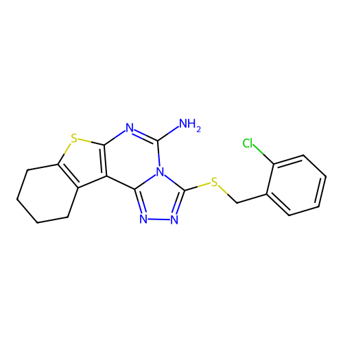 3-((2-chlorobenzyl)thio)-8,9,10,11-tetrahydrobenzo[4,5]thieno[3,2-e][1,2,4]triazolo[4,3-c]pyrimidin-5-amine structure