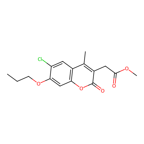 methyl (6-chloro-4-methyl-2-oxo-7-propoxy-2H-chromen-3-yl)acetate structure