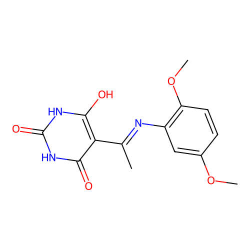 5-[1-(2,5-dimethoxyanilino)ethylidene]-1,3-diazinane-2,4,6-trione structure