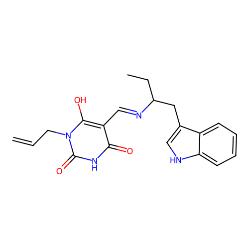 5-[[1-(1H-indol-3-yl)butan-2-ylamino]methylidene]-1-prop-2-enyl-1,3-diazinane-2,4,6-trione structure