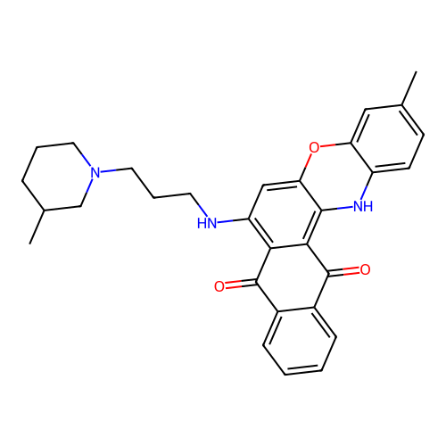 3-methyl-7-((3-(3-methylpiperidin-1-yl)propyl)amino)-8H-naphtho[2,3-a]phenoxazine-8,13(14H)-dione structure