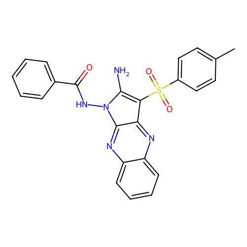 N-(2-amino-3-tosyl-1H-pyrrolo[2,3-b]quinoxalin-1-yl)benzamide structure