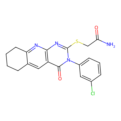 2-((3-(3-chlorophenyl)-4-oxo-3,4,6,7,8,9-hexahydropyrimido[4,5-b]quinolin-2-yl)thio)acetamide structure