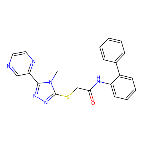 N-(biphenyl-2-yl)-2-{[4-methyl-5-(pyrazin-2-yl)-4H-1,2,4-triazol-3-yl]sulfanyl}acetamide structure