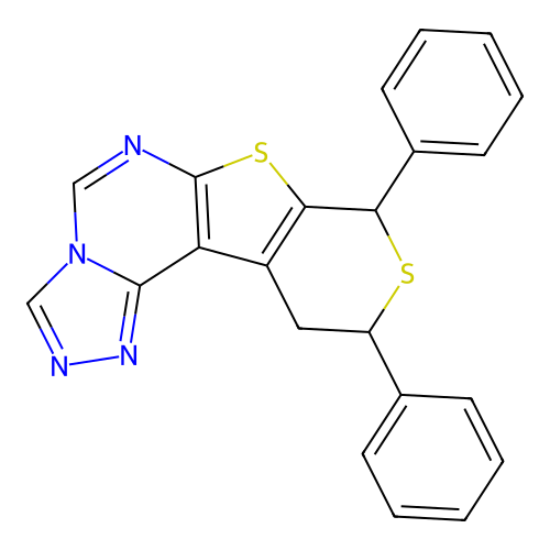 8,10-diphenyl-10,11-dihydro-8H-thiopyrano[4',3':4,5]thieno[3,2-e][1,2,4]triazolo[4,3-c]pyrimidine structure