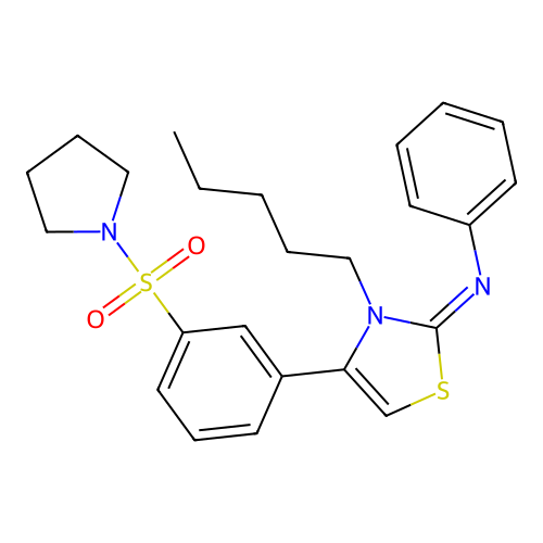N-[(2Z)-3-pentyl-4-[3-(pyrrolidin-1-ylsulfonyl)phenyl]-1,3-thiazol-2(3H)-ylidene]aniline structure