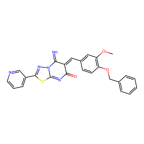 (Z)-6-(4-(benzyloxy)-3-methoxybenzylidene)-5-imino-2-(pyridin-3-yl)-5H-[1,3,4]thiadiazolo[3,2-a]pyrimidin-7(6H)-one structure