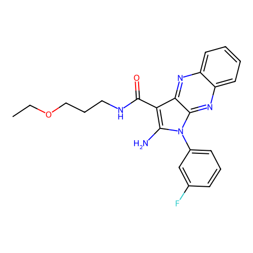 2-amino-N-(3-ethoxypropyl)-1-(3-fluorophenyl)-1H-pyrrolo[2,3-b]quinoxaline-3-carboxamide structure