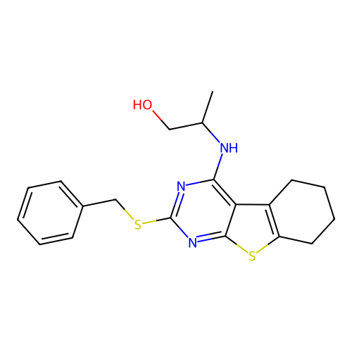 2-((2-(benzylthio)-5,6,7,8-tetrahydrobenzo[4,5]thieno[2,3-d]pyrimidin-4-yl)amino)propan-1-ol structure