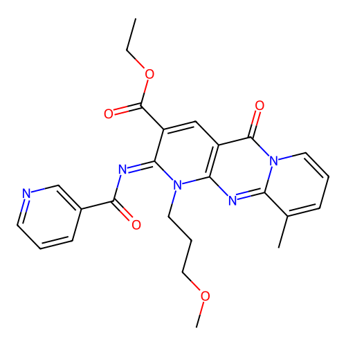 (Z)-ethyl 1-(3-methoxypropyl)-10-methyl-2-(nicotinoylimino)-5-oxo-2,5-dihydro-1H-dipyrido[1,2-a:2',3'-d]pyrimidine-3-carboxylate structure