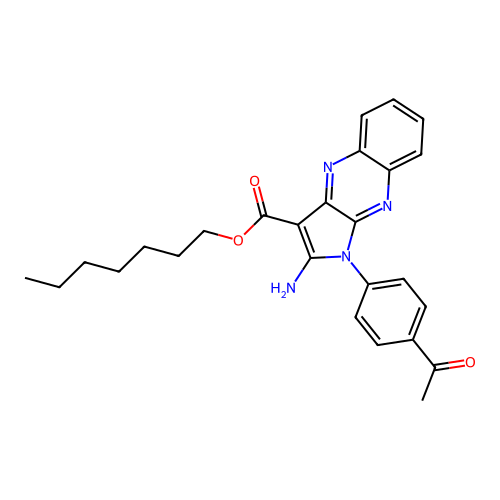 heptyl 1-(4-acetylphenyl)-2-amino-1H-pyrrolo[2,3-b]quinoxaline-3-carboxylate structure