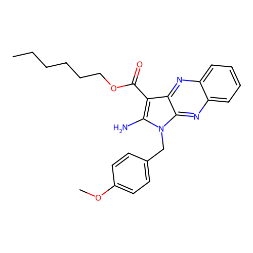 hexyl 2-amino-1-(4-methoxybenzyl)-1H-pyrrolo[2,3-b]quinoxaline-3-carboxylate structure