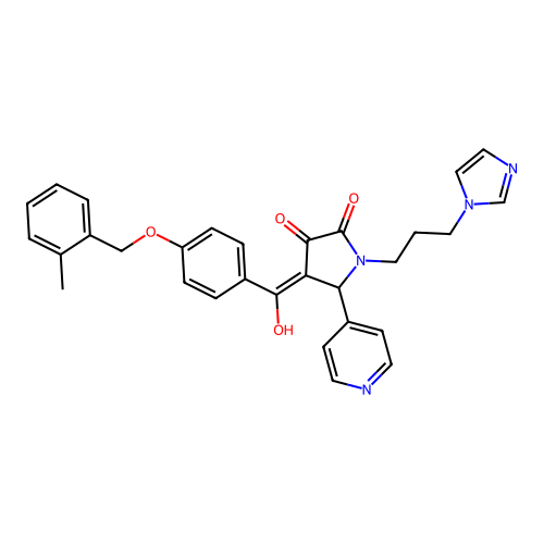 (4E)-4-[hydroxy-[4-[(2-methylphenyl)methoxy]phenyl]methylidene]-1-(3-imidazol-1-ylpropyl)-5-pyridin-4-ylpyrrolidine-2,3-dione structure