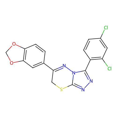 6-(1,3-benzodioxol-5-yl)-3-(2,4-dichlorophenyl)-7H-[1,2,4]triazolo[3,4-b][1,3,4]thiadiazine structure