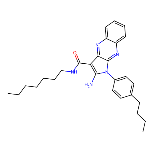 2-amino-1-(4-butylphenyl)-N-heptyl-1H-pyrrolo[2,3-b]quinoxaline-3-carboxamide structure