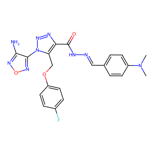 (E)-1-(4-amino-1,2,5-oxadiazol-3-yl)-N'-(4-(dimethylamino)benzylidene)-5-((4-fluorophenoxy)methyl)-1H-1,2,3-triazole-4-carbohydrazide structure