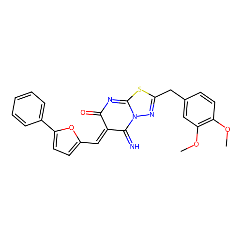(Z)-2-(3,4-dimethoxybenzyl)-5-imino-6-((5-phenylfuran-2-yl)methylene)-5H-[1,3,4]thiadiazolo[3,2-a]pyrimidin-7(6H)-one structure