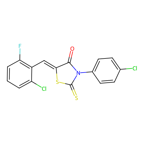 (5Z)-5-(2-chloro-6-fluorobenzylidene)-3-(4-chlorophenyl)-2-thioxo-1,3-thiazolidin-4-one structure