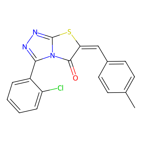 (E)-3-(2-chlorophenyl)-6-(4-methylbenzylidene)thiazolo[2,3-c][1,2,4]triazol-5(6H)-one structure