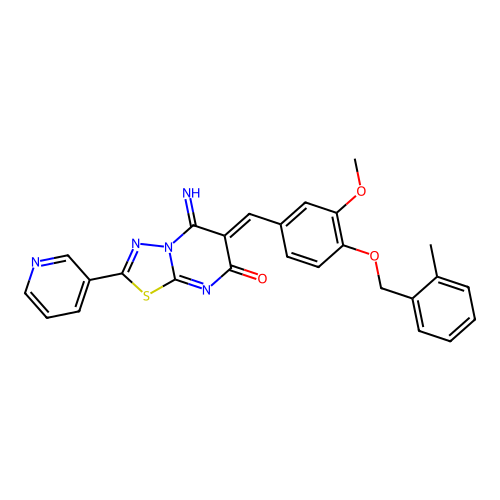 (Z)-5-imino-6-(3-methoxy-4-((2-methylbenzyl)oxy)benzylidene)-2-(pyridin-3-yl)-5H-[1,3,4]thiadiazolo[3,2-a]pyrimidin-7(6H)-one structure