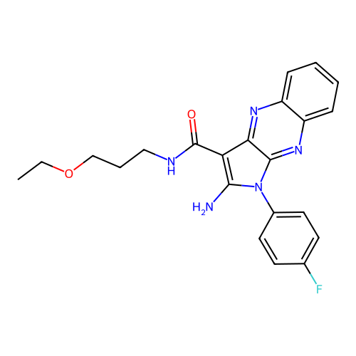 2-amino-N-(3-ethoxypropyl)-1-(4-fluorophenyl)-1H-pyrrolo[2,3-b]quinoxaline-3-carboxamide structure
