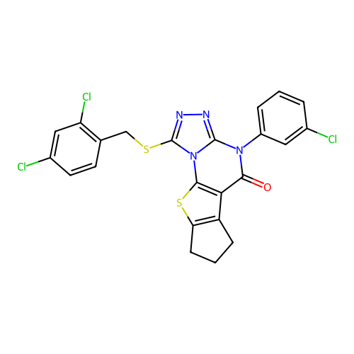 4-(3-chlorophenyl)-1-[(2,4-dichlorobenzyl)sulfanyl]-7,8-dihydro-6H-cyclopenta[4,5]thieno[3,2-e][1,2,4]triazolo[4,3-a]pyrimidin-5(4H)-one structure