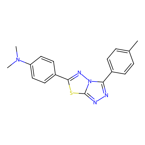 N,N-dimethyl-4-(3-(p-tolyl)-[1,2,4]triazolo[3,4-b][1,3,4]thiadiazol-6-yl)aniline structure