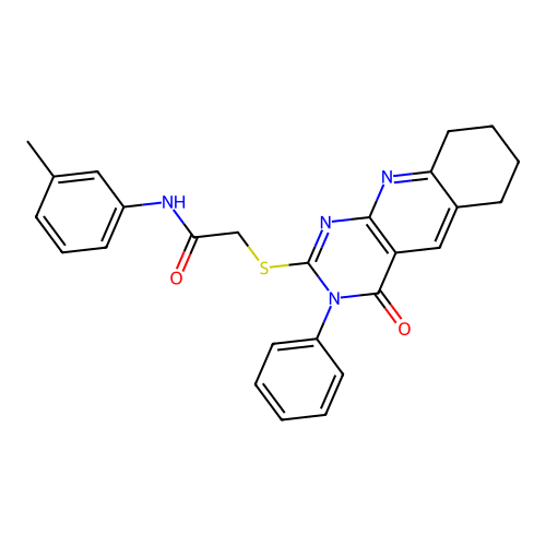 2-((4-oxo-3-phenyl-3,4,6,7,8,9-hexahydropyrimido[4,5-b]quinolin-2-yl)thio)-N-(m-tolyl)acetamide structure