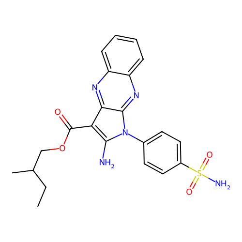 2-methylbutyl 2-amino-1-(4-sulfamoylphenyl)-1H-pyrrolo[2,3-b]quinoxaline-3-carboxylate structure