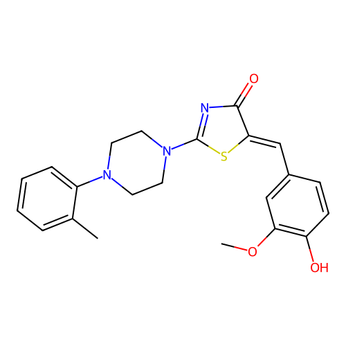 (Z)-5-(4-hydroxy-3-methoxybenzylidene)-2-(4-(o-tolyl)piperazin-1-yl)thiazol-4(5H)-one structure