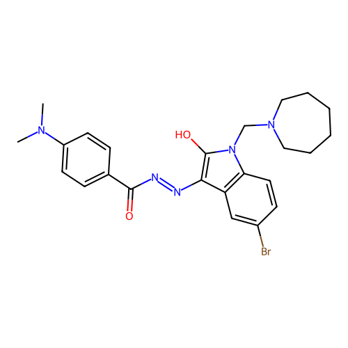 N-[[1-(azepan-1-ylmethyl)-5-bromo-2-oxo-indol-3-ylidene]amino]-4-dimethylamino-benzamide structure