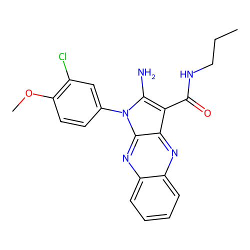 2-amino-1-(3-chloro-4-methoxyphenyl)-N-propyl-1H-pyrrolo[2,3-b]quinoxaline-3-carboxamide structure