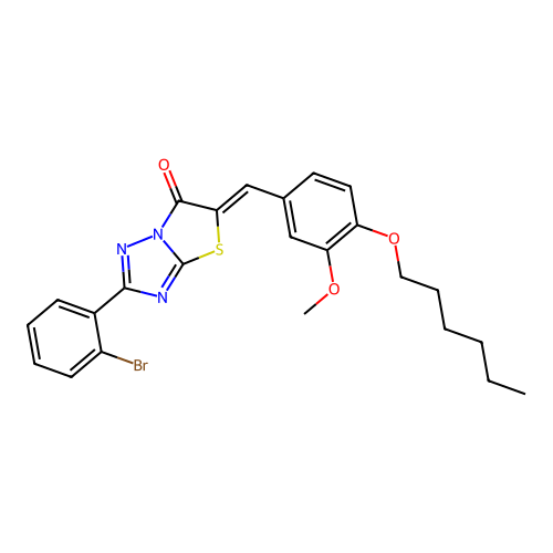 (5Z)-2-(2-bromophenyl)-5-[4-(hexyloxy)-3-methoxybenzylidene][1,3]thiazolo[3,2-b][1,2,4]triazol-6(5H)-one structure
