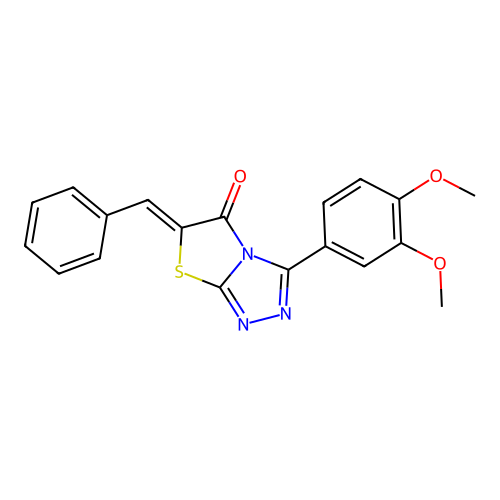 (6Z)-6-benzylidene-3-(3,4-dimethoxyphenyl)[1,3]thiazolo[2,3-c][1,2,4]triazol-5(6H)-one structure