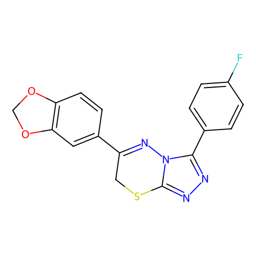 6-(1,3-benzodioxol-5-yl)-3-(4-fluorophenyl)-7H-[1,2,4]triazolo[3,4-b][1,3,4]thiadiazine structure