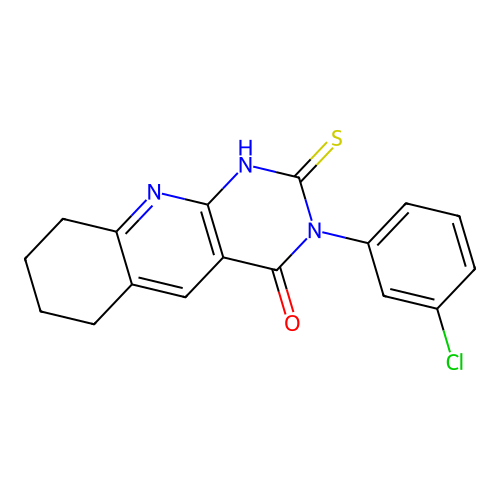 3-(3-chlorophenyl)-2-mercapto-6,7,8,9-tetrahydropyrimido[4,5-b]quinolin-4(3H)-one structure