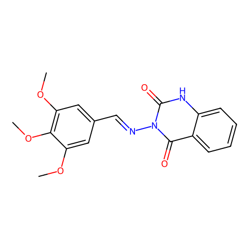(E)-3-((3,4,5-trimethoxybenzylidene)amino)quinazoline-2,4(1H,3H)-dione structure