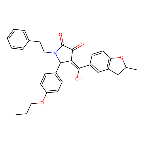(4E)-4-[hydroxy(2-methyl-2,3-dihydro-1-benzofuran-5-yl)methylidene]-1-(2-phenylethyl)-5-(4-propoxyphenyl)pyrrolidine-2,3-dione structure