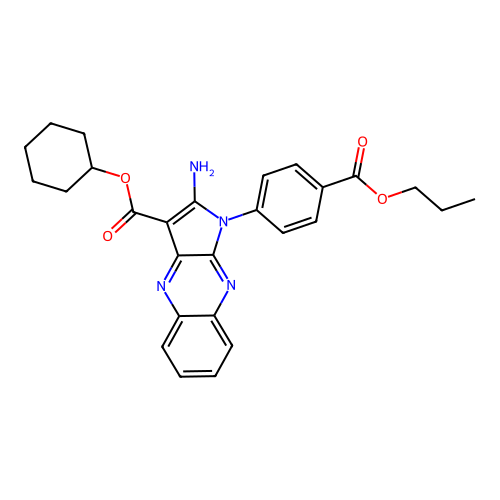 cyclohexyl 2-amino-1-(4-propoxycarbonylphenyl)pyrrolo[3,2-b]quinoxaline-3-carboxylate structure