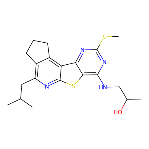 1-((4-isobutyl-9-(methylthio)-2,3-dihydro-1H-cyclopenta[4',5']pyrido[3',2':4,5]thieno[3,2-d]pyrimidin-7-yl)amino)propan-2-ol structure