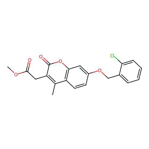 methyl {7-[(2-chlorobenzyl)oxy]-4-methyl-2-oxo-2H-chromen-3-yl}acetate structure