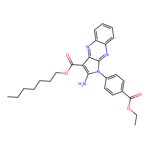 heptyl 2-amino-1-(4-(ethoxycarbonyl)phenyl)-1H-pyrrolo[2,3-b]quinoxaline-3-carboxylate structure