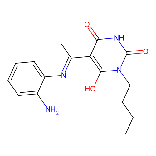 5-[1-(2-aminoanilino)ethylidene]-1-butyl-1,3-diazinane-2,4,6-trione structure