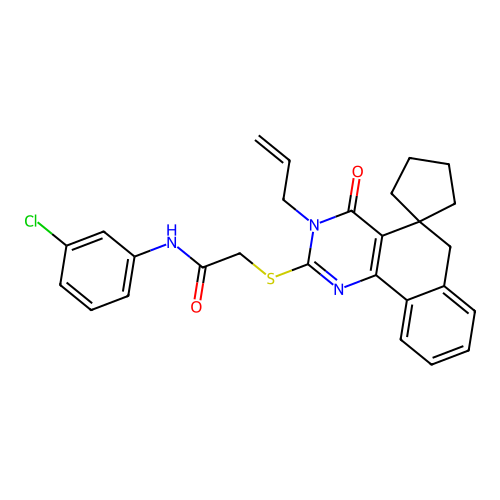 2-((3-allyl-4-oxo-4,6-dihydro-3H-spiro[benzo[h]quinazoline-5,1'-cyclopentan]-2-yl)thio)-N-(3-chlorophenyl)acetamide structure