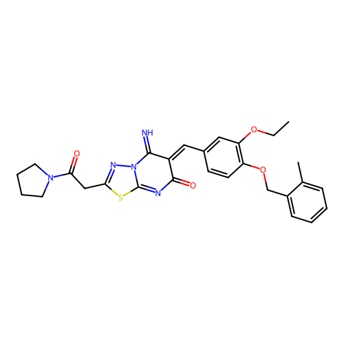 (Z)-6-(3-ethoxy-4-((2-methylbenzyl)oxy)benzylidene)-5-imino-2-(2-oxo-2-(pyrrolidin-1-yl)ethyl)-5H-[1,3,4]thiadiazolo[3,2-a]pyrimidin-7(6H)-one structure