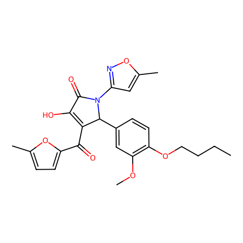 (4E)-5-(4-butoxy-3-methoxyphenyl)-4-[hydroxy(5-methylfuran-2-yl)methylidene]-1-(5-methyl-1,2-oxazol-3-yl)pyrrolidine-2,3-dione structure