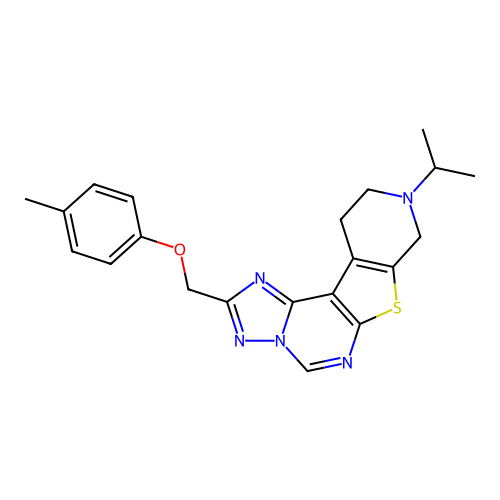 2-[(4-methylphenoxy)methyl]-9-(propan-2-yl)-8,9,10,11-tetrahydropyrido[4',3':4,5]thieno[3,2-e][1,2,4]triazolo[1,5-c]pyrimidine structure
