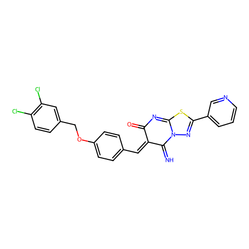 (Z)-6-(4-((3,4-dichlorobenzyl)oxy)benzylidene)-5-imino-2-(pyridin-3-yl)-5H-[1,3,4]thiadiazolo[3,2-a]pyrimidin-7(6H)-one structure