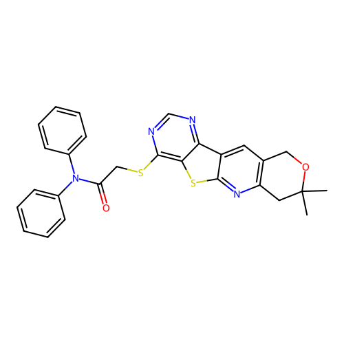 2-[(8,8-dimethyl-7,10-dihydro-8H-pyrano[3'',4'':5',6']pyrido[3',2':4,5]thieno[3,2-d]pyrimidin-4-yl)sulfanyl]-N,N-diphenylacetamide structure